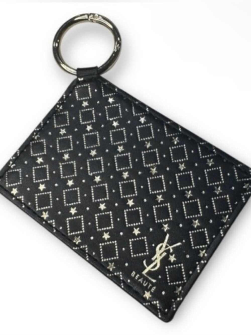 Yves Saint Laurent Black & Gold Quilted Key Ring w/ Mirror NWOT